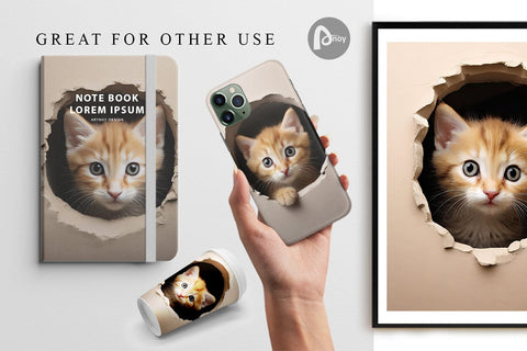 Digital Paper Cat Peeks from Wall Digital Pattern artnoy 