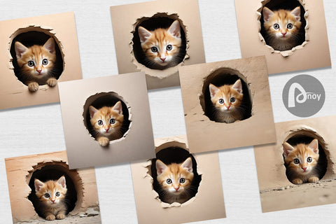 Digital Paper Cat Peeks from Wall Digital Pattern artnoy 