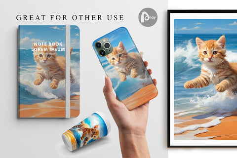 Digital Paper Cat Running on the Beach Digital Pattern artnoy 