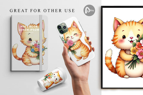 Digital Paper Cat Spring Bouquet Digital Pattern artnoy 