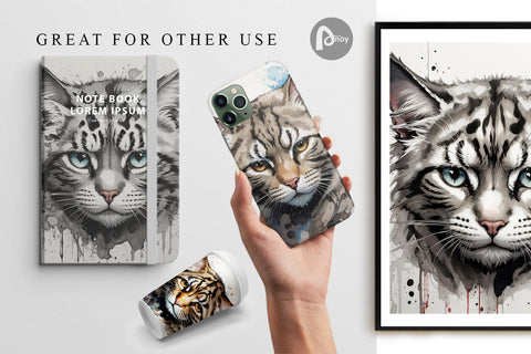 Digital Paper Cat Watercolor Ink Digital Pattern artnoy 