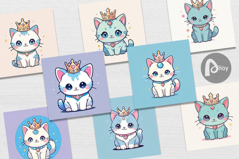Digital Paper Cat Wearing Crown Digital Pattern artnoy 