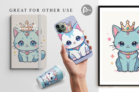 Digital Paper Cat Wearing Crown Digital Pattern artnoy 