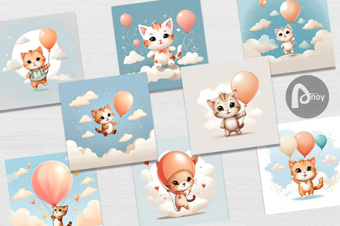 Digital Paper Cat With Balloon Digital Pattern artnoy 