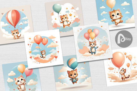 Digital Paper Cat With Balloon Digital Pattern artnoy 