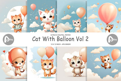 Digital Paper Cat With Balloon Digital Pattern artnoy 