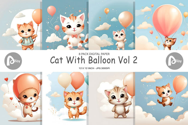 Digital Paper Cat With Balloon Digital Pattern artnoy 