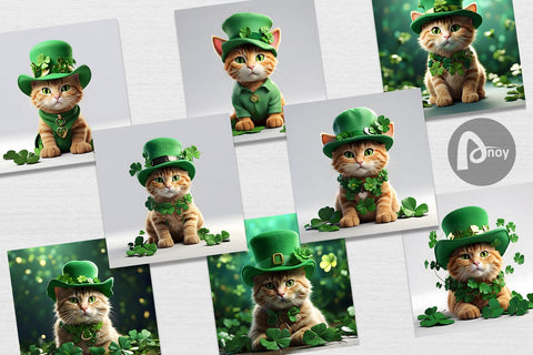 Digital Paper Cat With Hat Patrick's Day Digital Pattern artnoy 