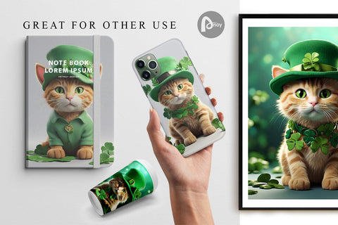 Digital Paper Cat With Hat Patrick's Day Digital Pattern artnoy 