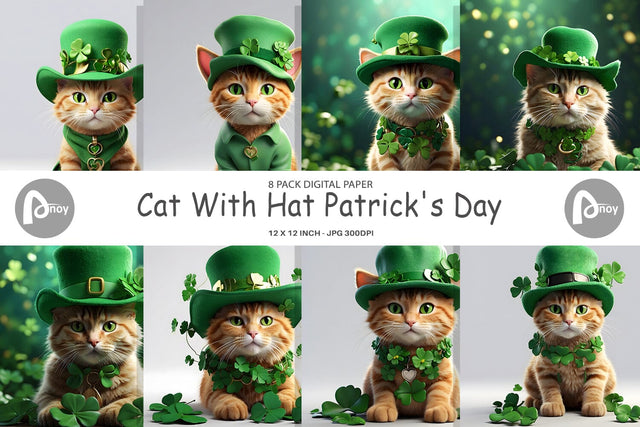 Digital Paper Cat With Hat Patrick's Day Digital Pattern artnoy 