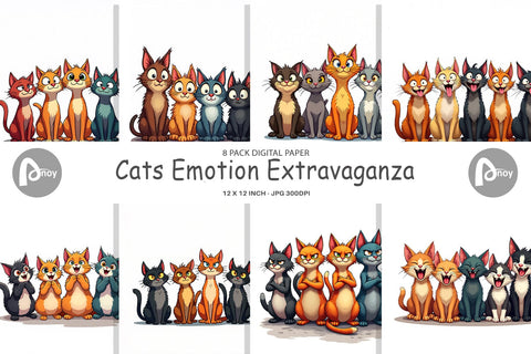 Digital Paper Cats Emotion Digital Pattern artnoy 