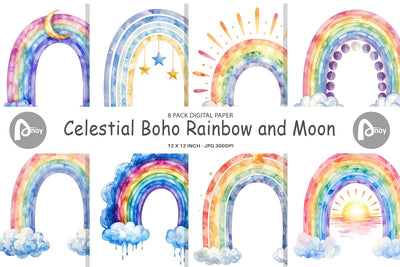 Digital Paper Celestial Boho Rainbow Digital Pattern artnoy 