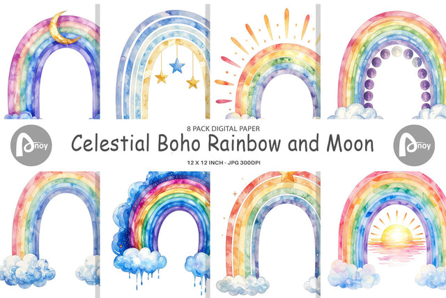 Digital Paper Celestial Boho Rainbow Digital Pattern artnoy 