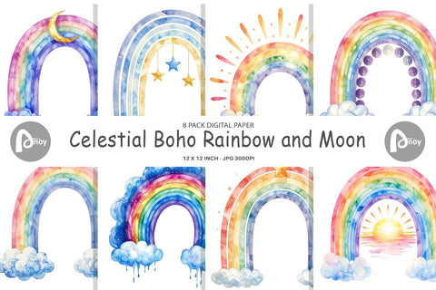 Digital Paper Celestial Boho Rainbow Digital Pattern artnoy 