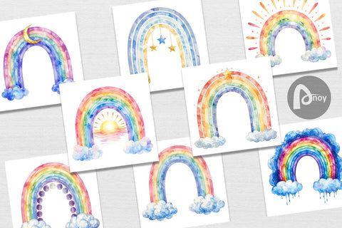 Digital Paper Celestial Boho Rainbow Digital Pattern artnoy 
