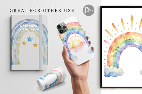 Digital Paper Celestial Boho Rainbow Digital Pattern artnoy 