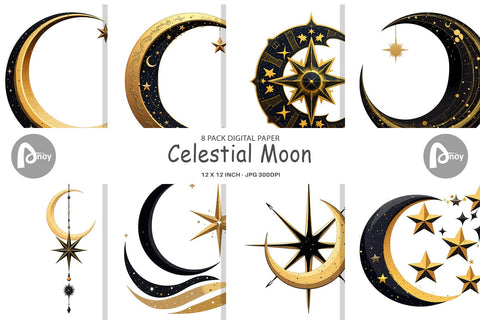 Digital Paper Celestial Moon Digital Pattern artnoy 