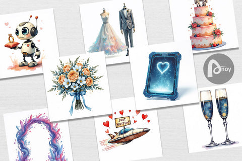 Digital Paper Celestial Union Sci-Fi Wedding Digital Pattern artnoy 