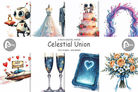 Digital Paper Celestial Union Sci-Fi Wedding Digital Pattern artnoy 
