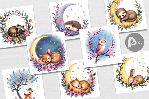 Digital Paper Celestial Watercolor Animals Digital Pattern artnoy 