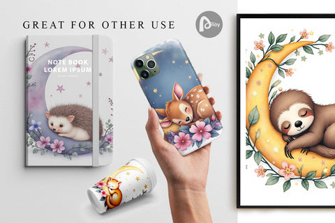 Digital Paper Celestial Watercolor Animals Digital Pattern artnoy 