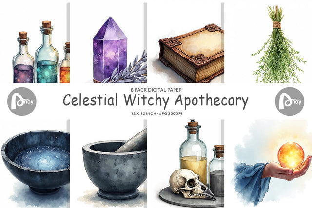 Digital Paper Celestial Witchy Apothecary Digital Pattern artnoy 