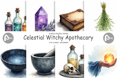 Digital Paper Celestial Witchy Apothecary Digital Pattern artnoy 