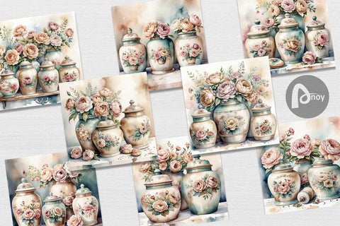 Digital Paper Ceramic Cookie Jar Digital Pattern artnoy 