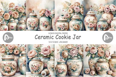 Digital Paper Ceramic Cookie Jar Digital Pattern artnoy 