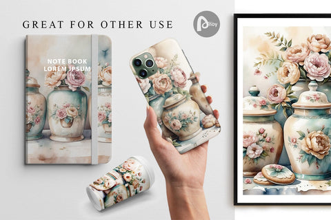 Digital Paper Ceramic Cookie Jar Digital Pattern artnoy 