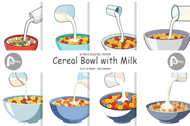 Digital Paper Cereal Bowl with Milk Digital Pattern artnoy 