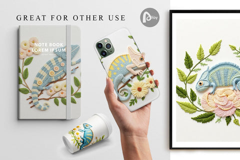 Digital Paper Chameleon Embroidery Digital Pattern artnoy 