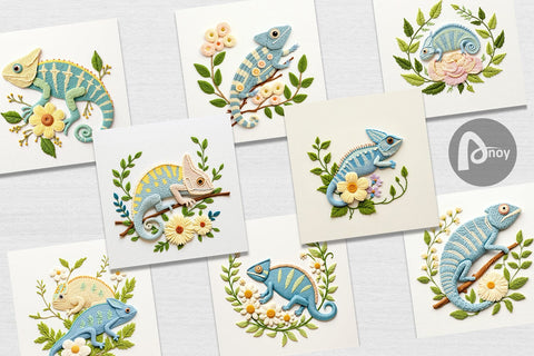 Digital Paper Chameleon Embroidery Digital Pattern artnoy 