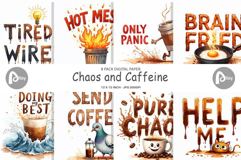 Digital Paper Chaos Caffeine Sarcastic Quotes Digital Pattern artnoy 
