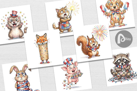 Digital Paper Chaotic 4th of July Animal Sublimation artnoy 