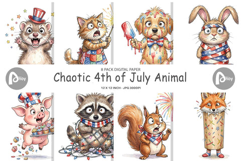 Digital Paper Chaotic 4th of July Animal Sublimation artnoy 