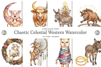 Digital Paper Chaotic Celestial Western Watercolor Digital Pattern artnoy 