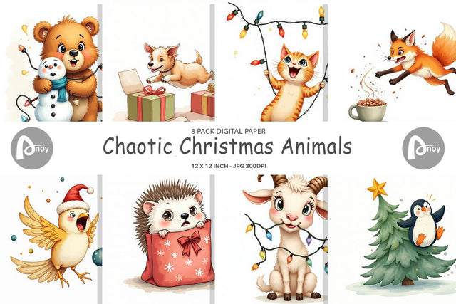 Digital Paper Chaotic Christmas Animals Digital Pattern artnoy 