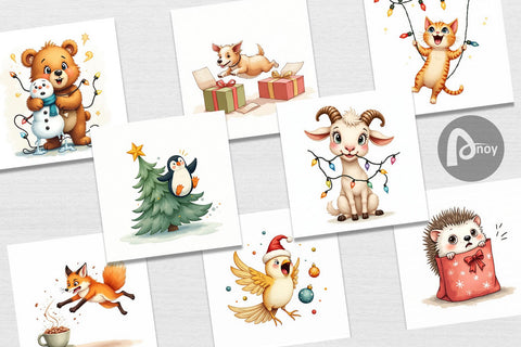 Digital Paper Chaotic Christmas Animals Digital Pattern artnoy 