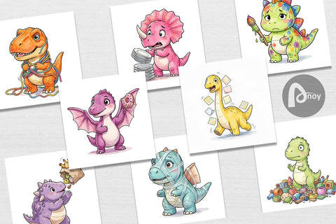 Digital Paper Chaotic Messy Baby Dino Watercolor Digital Pattern artnoy 