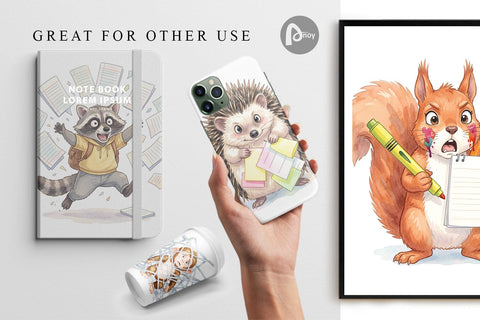 Digital Paper Chaotic School Animal Watercolor Digital Pattern artnoy 