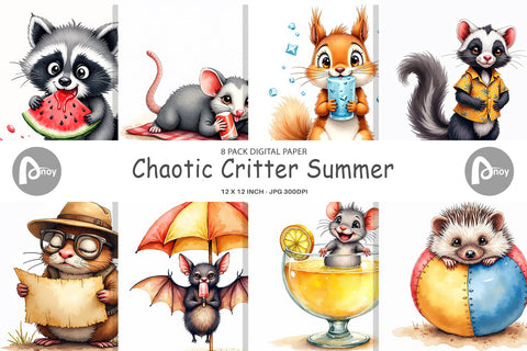 Digital Paper Chaotic Summer Critters Digital Pattern artnoy 