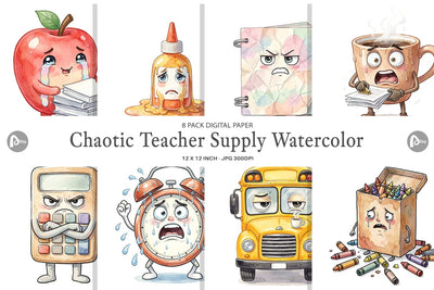 Digital Paper Chaotic Teacher Supply Watercolor Digital Pattern artnoy 