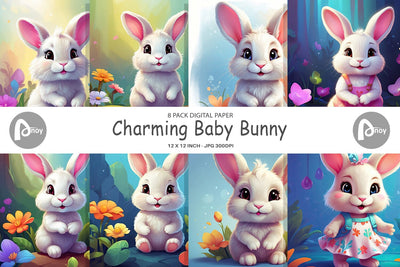 Digital Paper Charming Baby Bunny Digital Pattern artnoy 