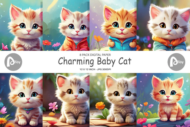 Digital Paper Charming Baby Cat Digital Pattern artnoy 