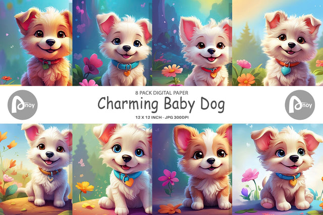 Digital Paper Charming Baby Dog Digital Pattern artnoy 