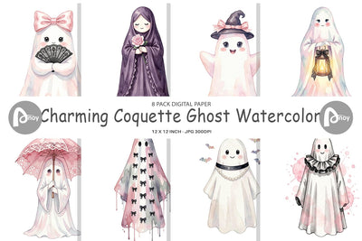 Digital Paper Charming Coquette Ghost Watercolor Digital Pattern artnoy 