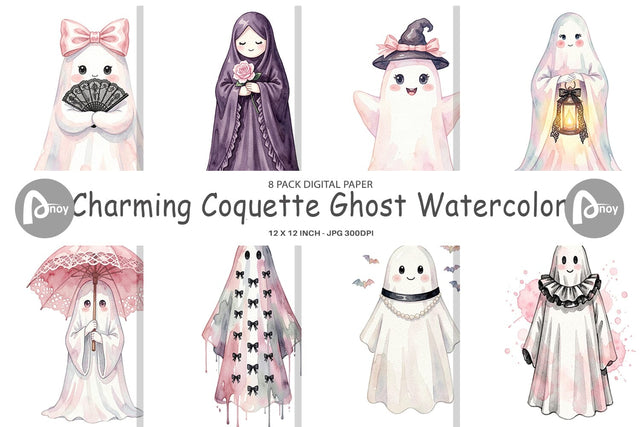 Digital Paper Charming Coquette Ghost Watercolor Digital Pattern artnoy 