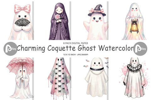 Digital Paper Charming Coquette Ghost Watercolor Digital Pattern artnoy 