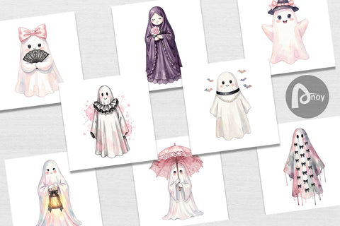 Digital Paper Charming Coquette Ghost Watercolor Digital Pattern artnoy 